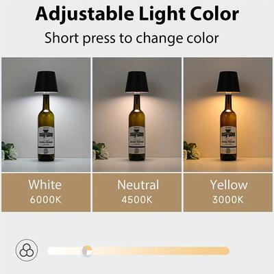 3-color Adjustable USB Rechargeable Wine Bottle Lamp, Minimalist Bedside Table Lamp, High-end Bedroom Restaurant Bar Decorative