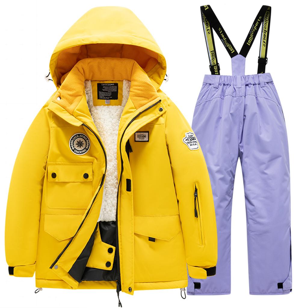 Dětská módní lyžařská souprava Chlapecká a dívčí zateplená voděodolná teplá lyžařská bunda a kalhoty Oblečení set