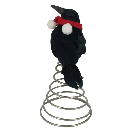 Halloween Crow Tree Topper Mini Crow Treetop Ornaments with Red Scarf And Fuzzy Pompom Ball for Christmas Halloween Party Supplies
