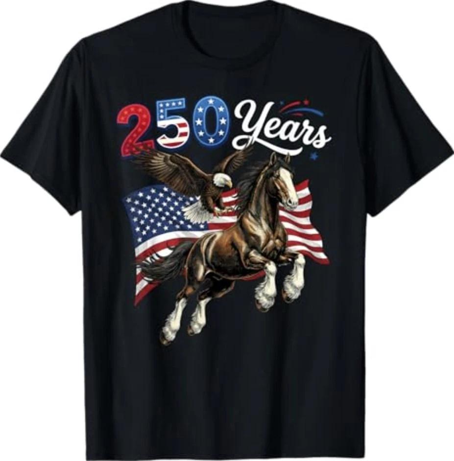 250 Anniversary USA Flag Horse & Eagle 250th 4th of July T-Shirt L