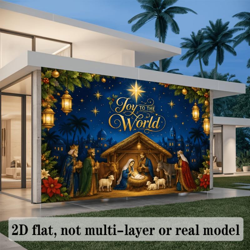 2D flat Christmas birth theme background fabric depicting the scene of the Christmas manger where Jesus was born. zyc