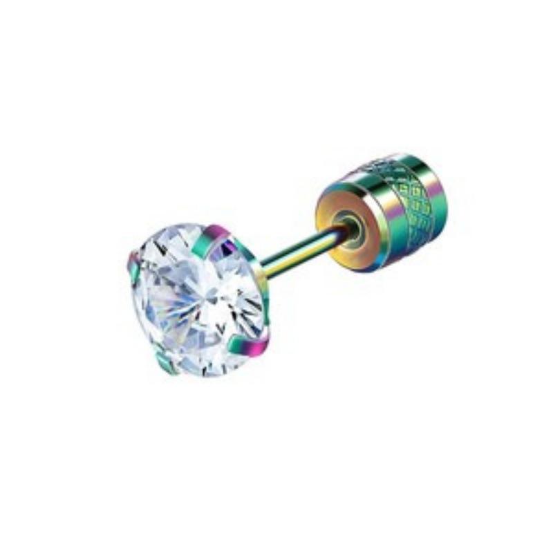 Gold Round Cubic Zirconia Screw Back Stud Earrings Stainless Steel Cartilage Piercing Jewelry