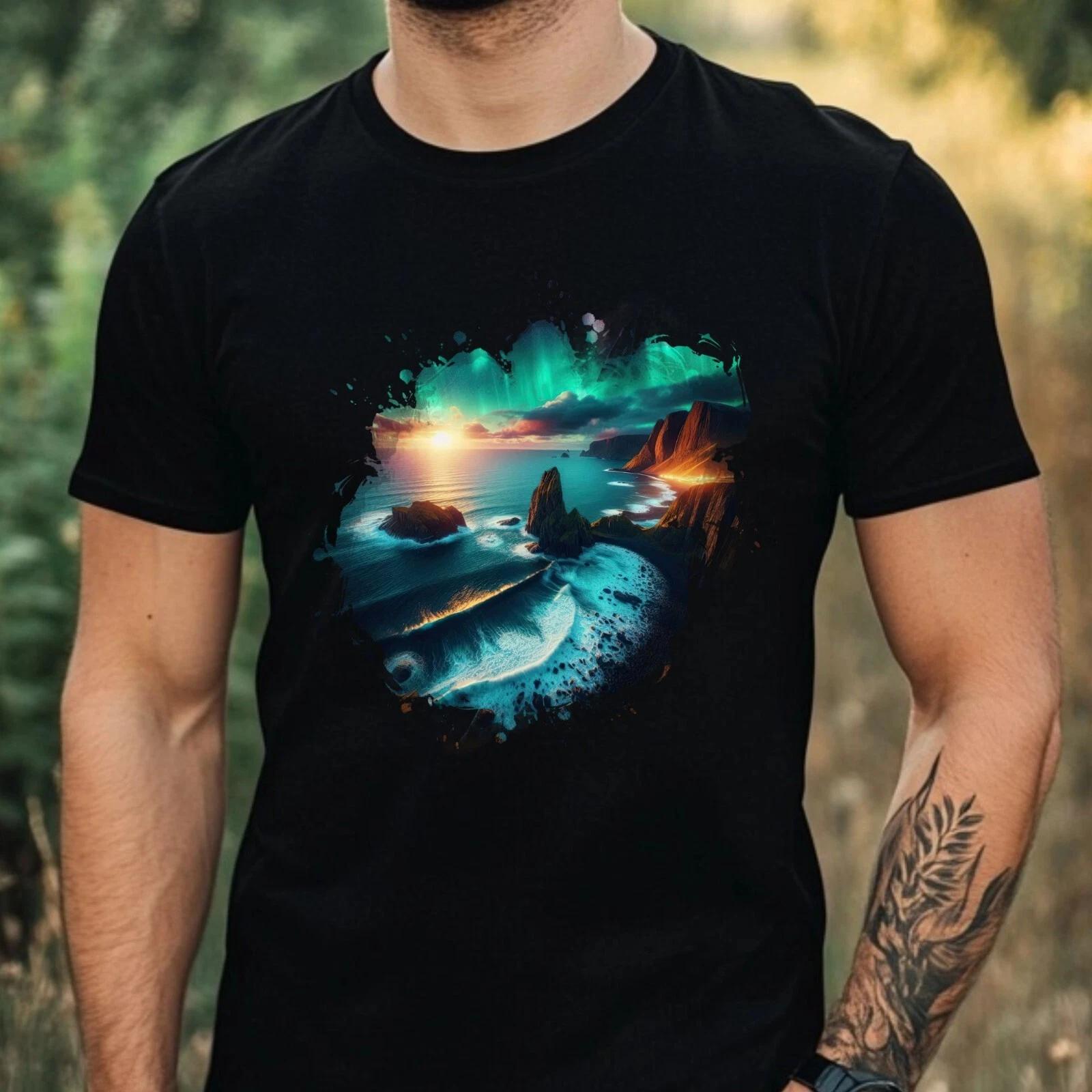 T-Shirt Herren Aquarell Nordlicht Motiv Baumwolle Größe XS bis 5XL XXL