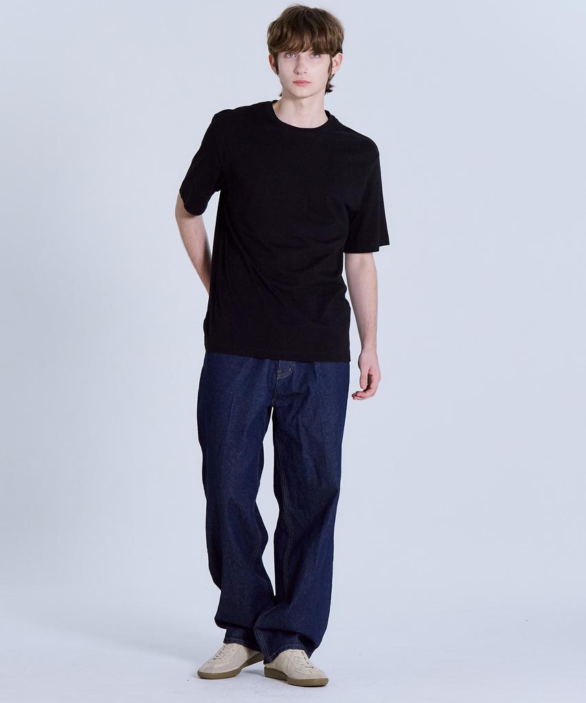 BASIC HOUSE Uni Relaxed Fit Round Neck Short Sleeve T-Shirt Black Lats0105 (A Type)