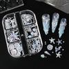 6Grids Pearlescent Shell Nail Charms Mini White Starfish, Shells, Pearl Design Ice-Clear Aurora Ocean Series Nail Rhinestones