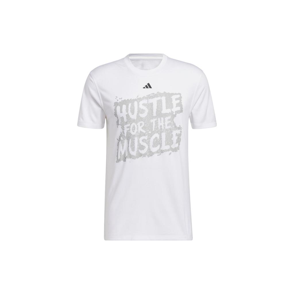 Adidas Hustle For The Muscle Aeroready Graphic Print Crew Neck T-Shirt Men Tops White H44742