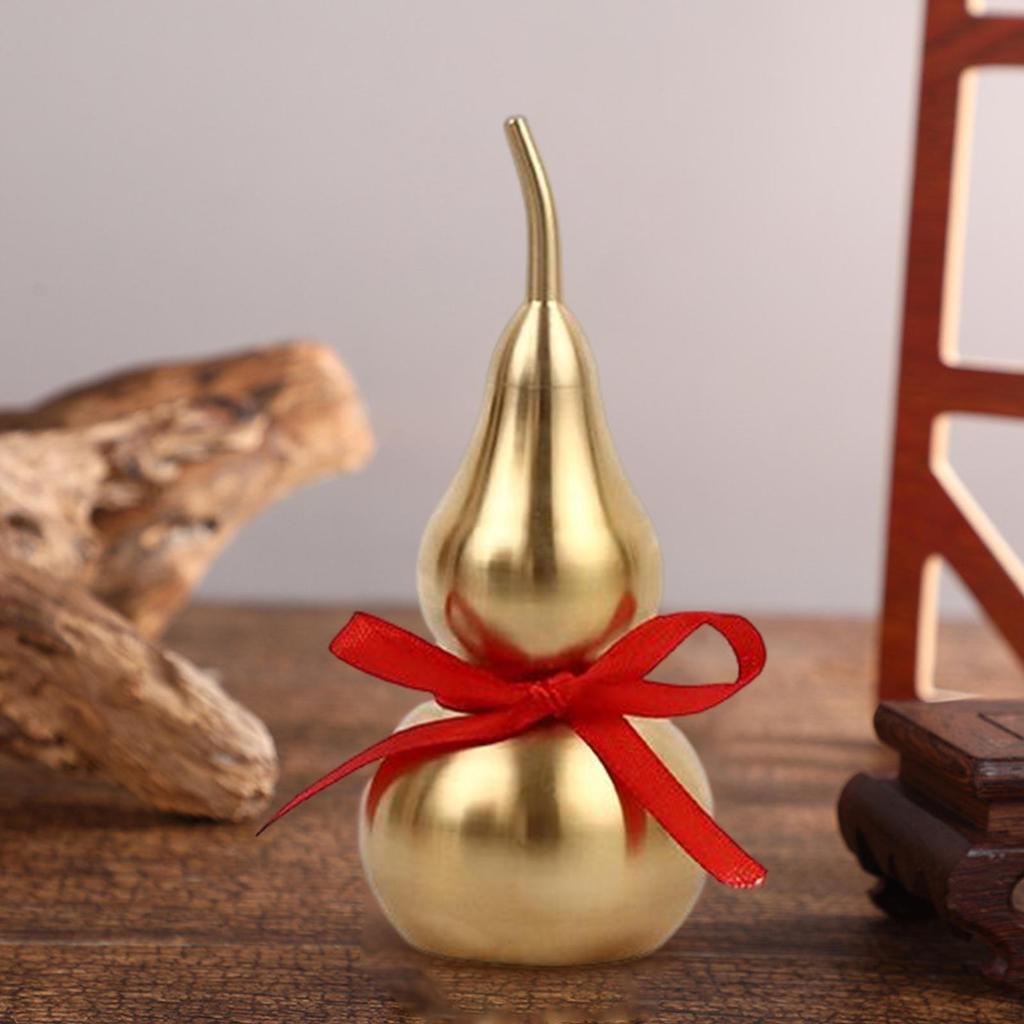 Antique Pure Copper Gourd Sculpture Feng Shui Ornaments Open Lid Arts Chinese Keychain for Home