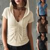 Women S Slim Fit V Neck Short Sleeve Hooded T Shirt