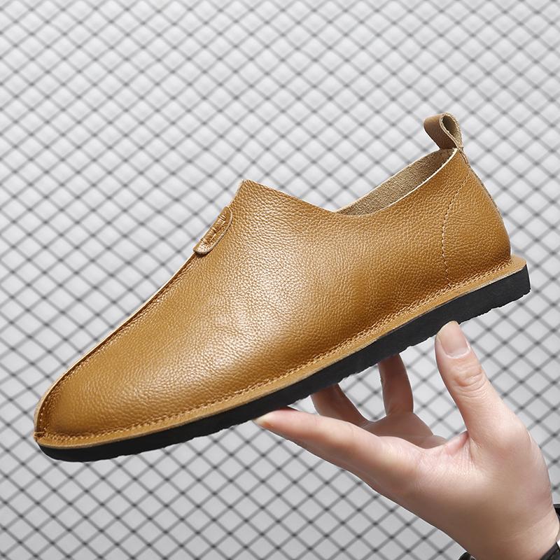 Fashion Business Lightweight Flats All-match Mens Slip on Shoes Men's Genuine Leather Loafers Casual Soft Non-Slip Dress Shoes for Men