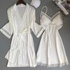 Set Pigiama e Vestaglia da Notte per Donna con Bordi in Pizzo Mini Abito da Notte e Vestaglia a 3/4 Set Pigiama 2 Pezzi Camicia da Notte Sexy Biancheria da Notte per Sposa