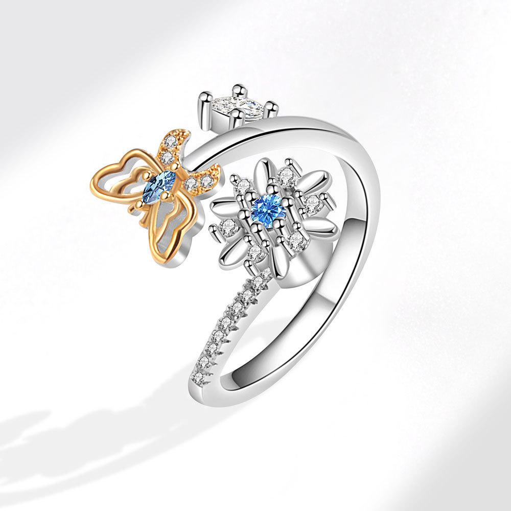 Fidget Spinner Ring Anxiety for Women Multiple Crystal Flower Eye Butterfly Animal Ring Rotate Anti Stress Wedding Jewerly