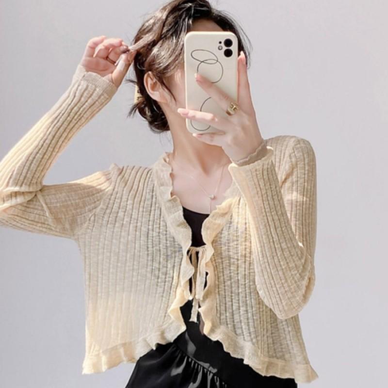 Ruffled Lace Ice Silk Sweater Sun-proof Cardigan Thin Women's Small Shawl Coat Sweet Spicy Outer Blouse