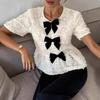 The New Women's Fashionable and Elegant Short-sleeved Shirt with A Bow for Ladies