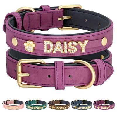 Personalized Soft Dog Collar PU Leather Puppy Cat ID Collars Free Rhinestone Charm Dog Accessory For Small Medium Dogs Chihuahua