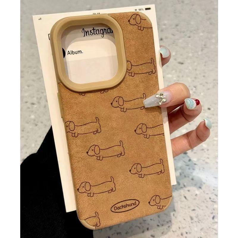 Ins Long Strips of Little Dough Dogs for IPhone 16 Promax Apple 15 Pro Phone Case 14 New 13 Leather Pattern