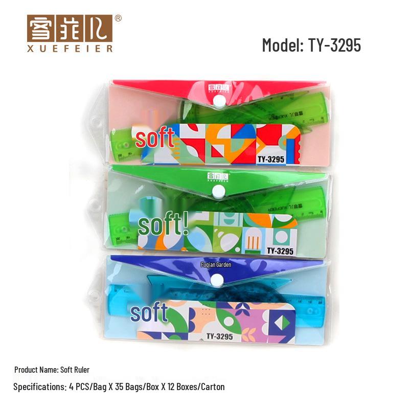 Foldable & Bendable Ruler Set - 4 Pieces, 20cm Student Stationery with Triangle and Creative Wave Ruler