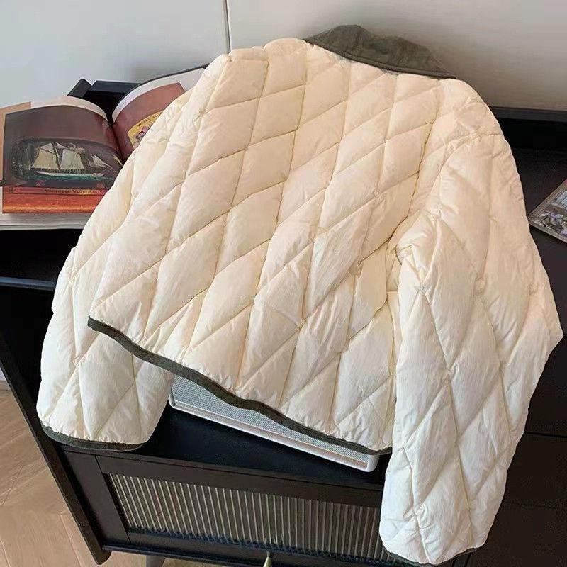 Turn Down Collar Parkas Panelled Plaid Small Coat Women Literary