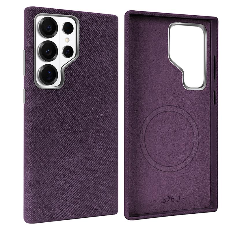 Luxury Microfiber Magnetic Wireless Charging Phone Case For Samsung Galaxy S24 S25 S26 Ultra For Magsafe Metal Camera Lens Cover
