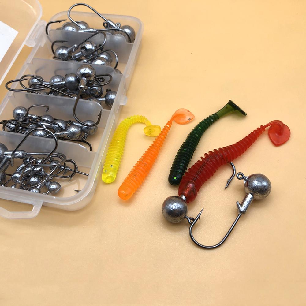 50st/Set Metallhuvud Jiggfiskekrokar 1,5-10g Blandad Högkolstål Taggig Fiskekrok för Mjuk Maskbeten Karpfisk Jiggkrok