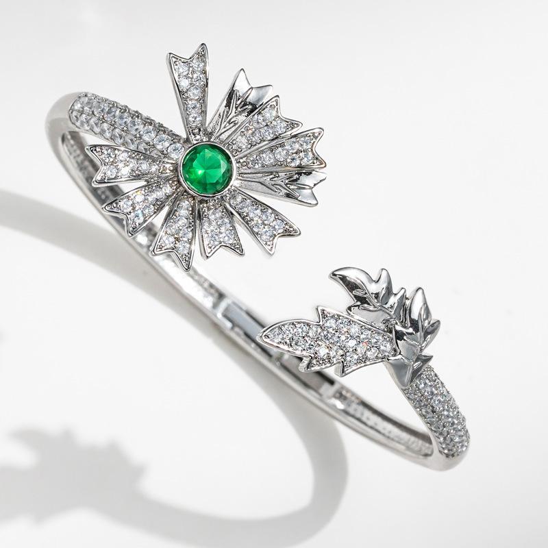 Premium Emerald Daisy Sunflower Bracelet Open Jewelry