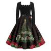 Women's Casual Fashion V Neck Christmas Printed Vintage Dress