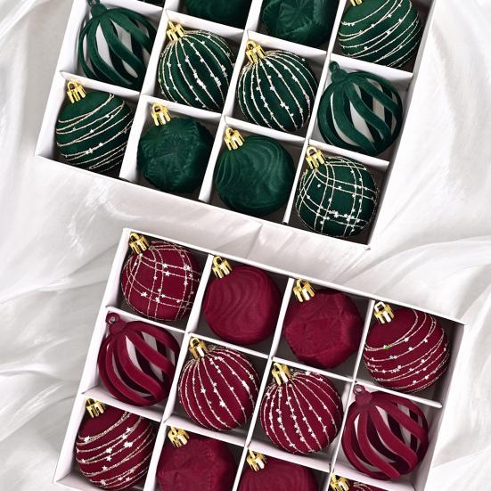 12Pcs Velvet Christmas Balls Decorative Plastic Ornaments Holiday Tree Decoration for Christmas Weddings Parties