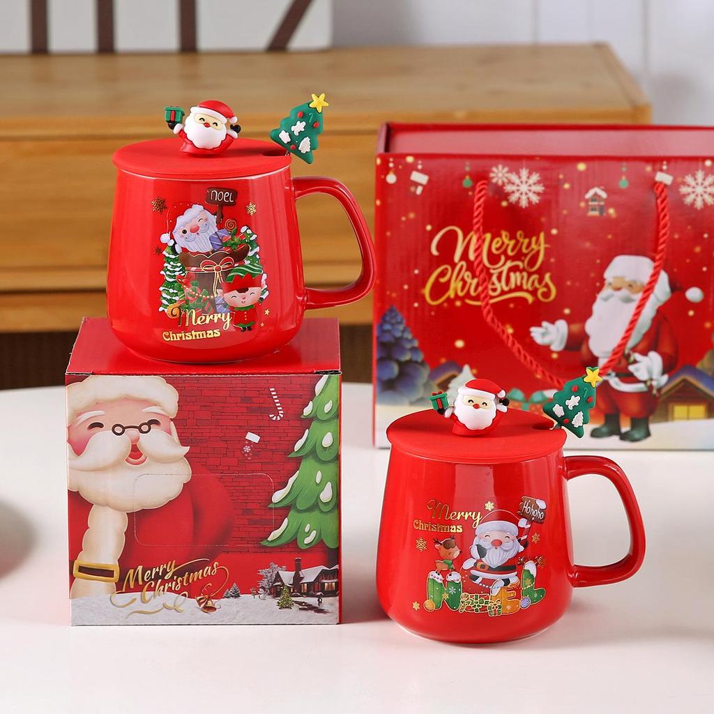Weihnachts-Keramiktasse Geschenkset mit Deckel - Niedliche Tasse mit großer Kapazität