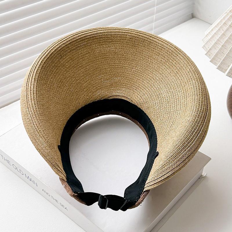Big Brim Empty Top Straw Hat Women Summer Anti-Uv Protection Sunscreen Sun Hat Foldable Roll Up Shades Outdoor Cycling Beach Cap