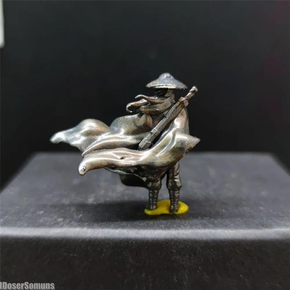 1:64 Copper Chinese Kung Fu Swordsman Figure Desk Decoration Fairy Garden Miniatures for Plant Decoration Sand Table Layout Gift