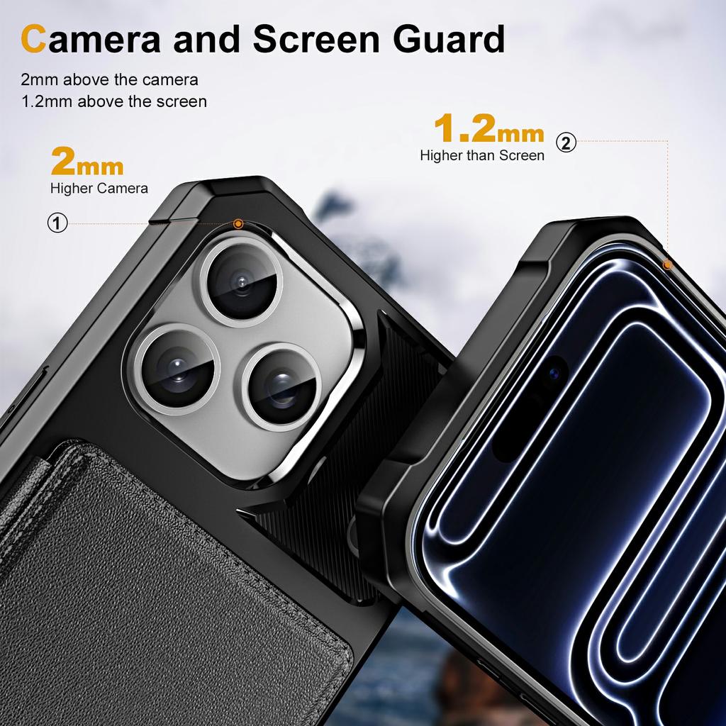 For iPhone 17 Pro Max Case Card Slot Kickstand Leather + TPU Reinforced Corner Phone Cover