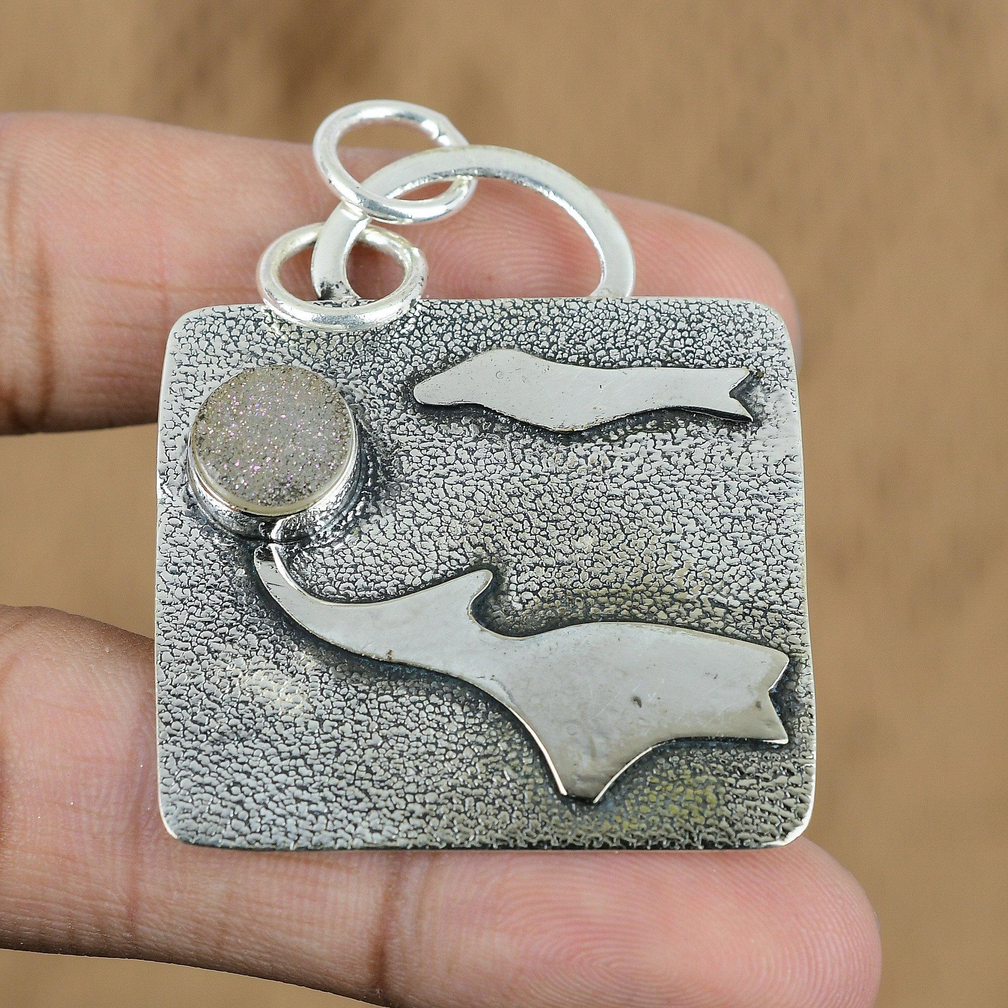

Gift For Women Pendant 925 Sterling Silver Natural Titanium Druzy Gemstone