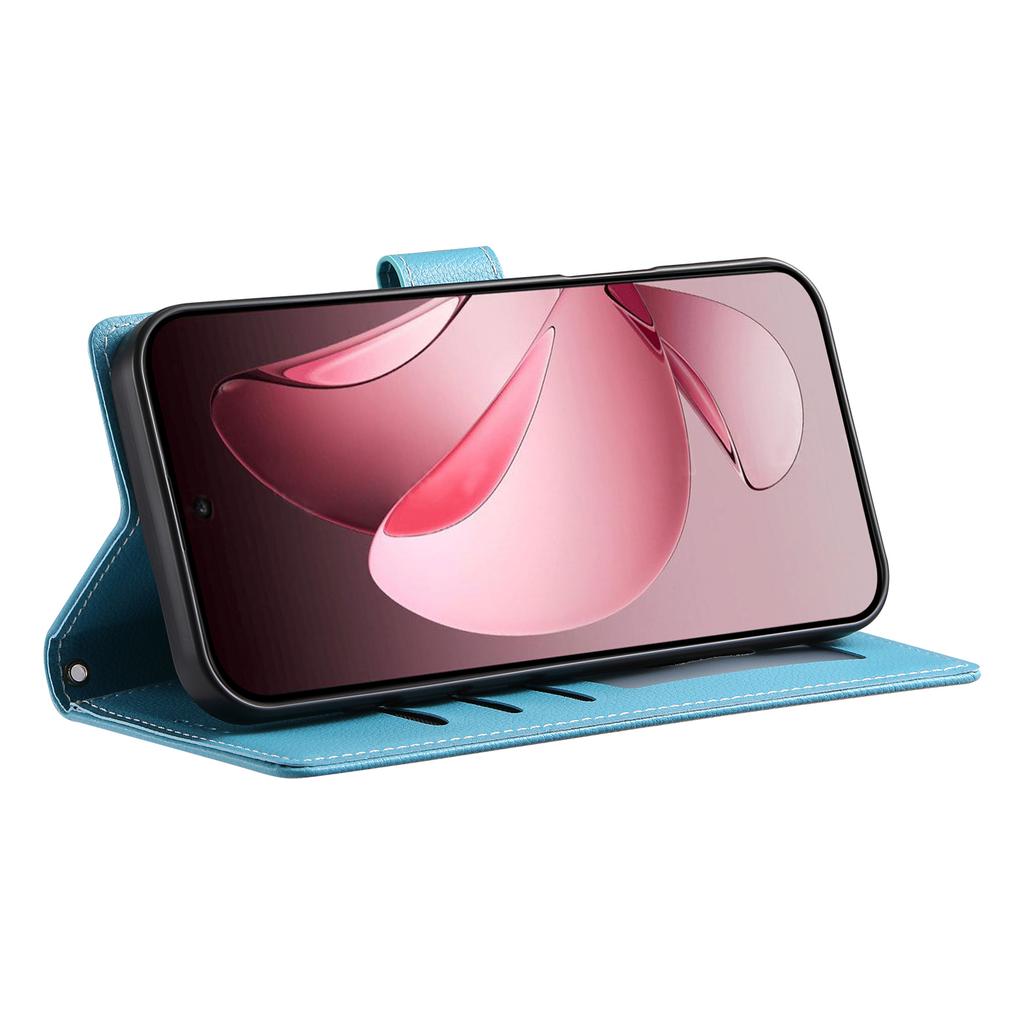 For Oppo Reno14 F 5G Case Magnetic Snap Litchi Texture Leather Wallet Phone Cover with Wrist Strap