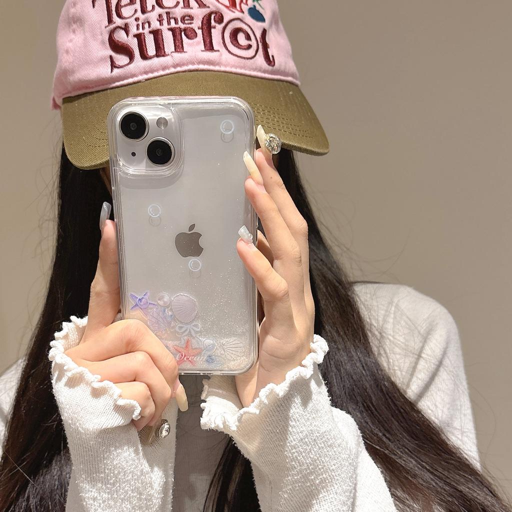 Dream Ocean Star Shell Compatible with iPhone 16 Pro Max Apple 15 Phone Case Liquid Sand 13/14 Transparent
