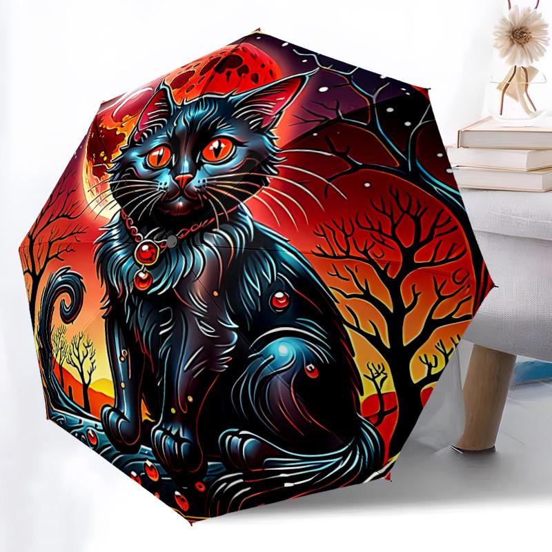 1pc Moonlit Feline Automatic Open/Close Umbrella, Windproof, Folding Compact Umbrella with Lightweight Design for Women/Men174