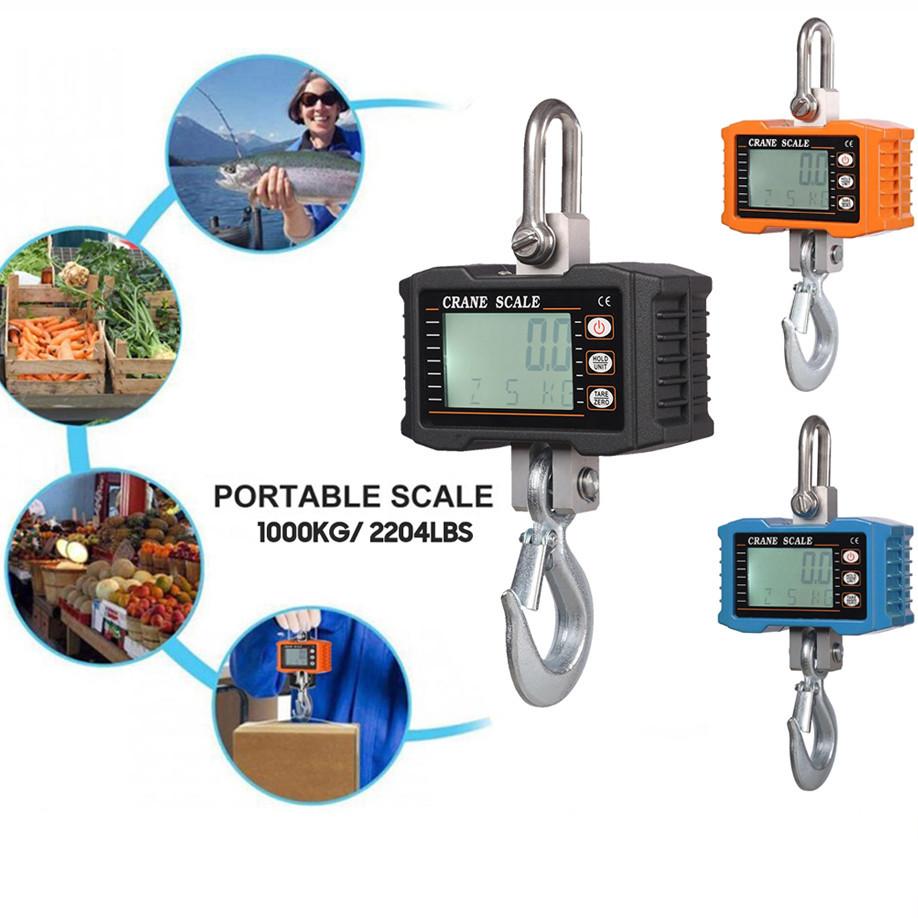 1000kg/ 2204lbs LCD Backlight Digital Hanging Scale Portable Heavy Duty Crane Scale Industrial Hook Scales