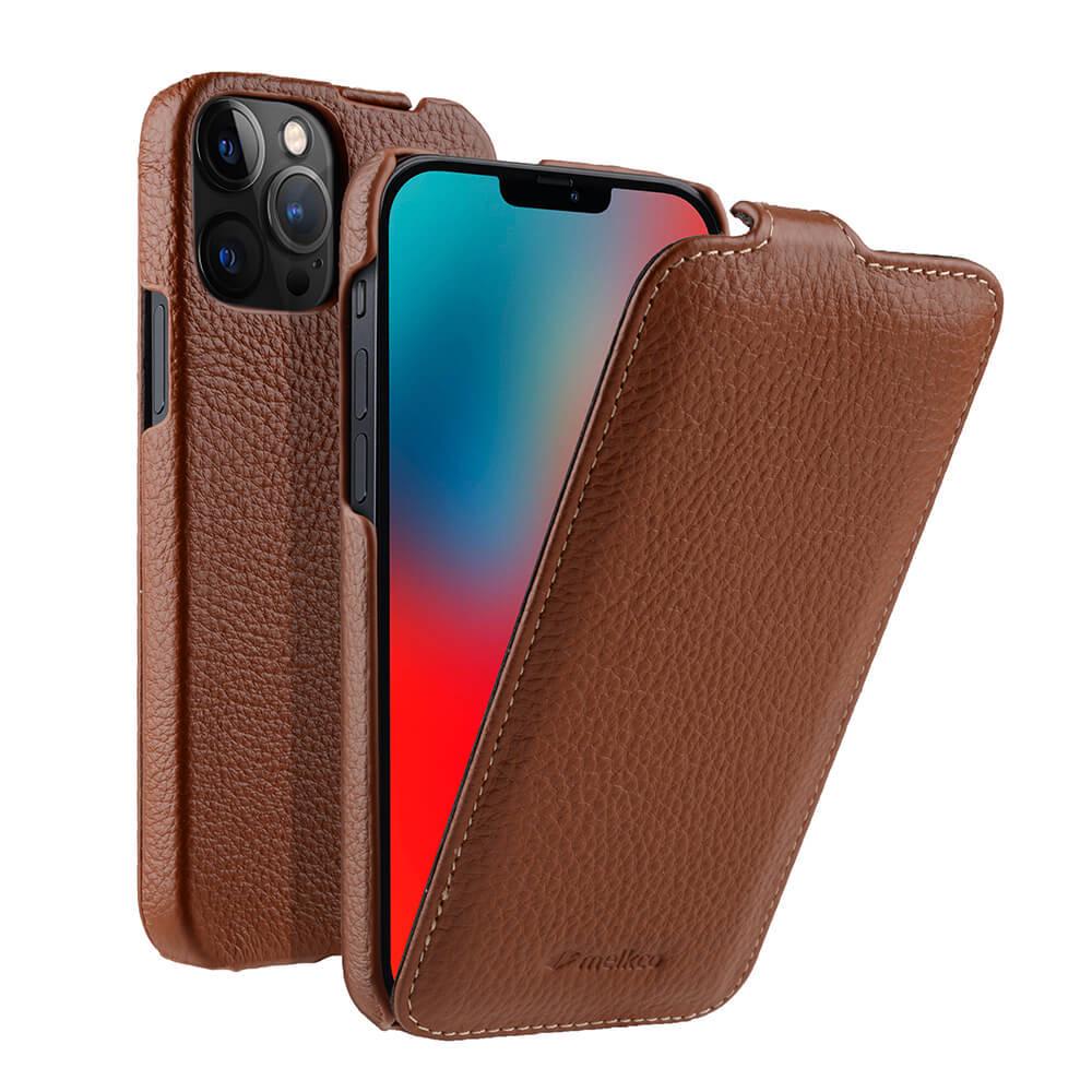 Genuine Leather Flip Cover for Apple iPhone 15 Pro Max, 14 Pro, 13, and 12 Plus