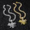 Gothic Bling 3D Pirate Skull Pendant Cuban Link Necklace 14K Gold Silver Plated Iced Punk Men Gift Statement Zinc Alloy Jewelry