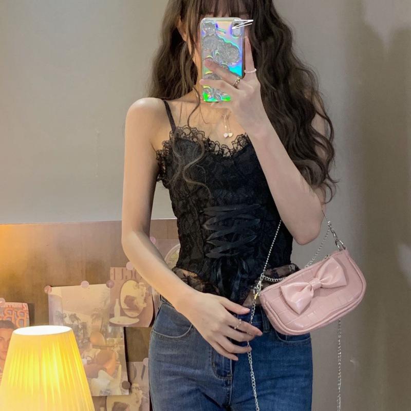 Lace small sling vest, waist slim-fitting foreign-style bottomed top, pure design can be worn outside tube top