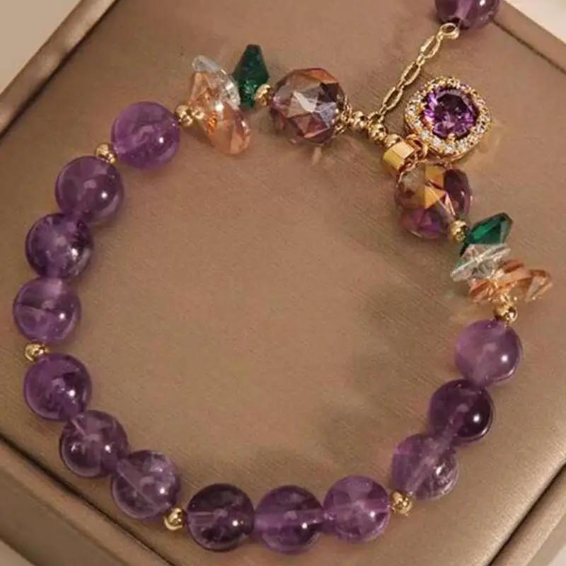 Junzi Purple Crystal Strand Copper Bracelets Light Luxury Vintage For Women Female Accessory Festival Party Daily