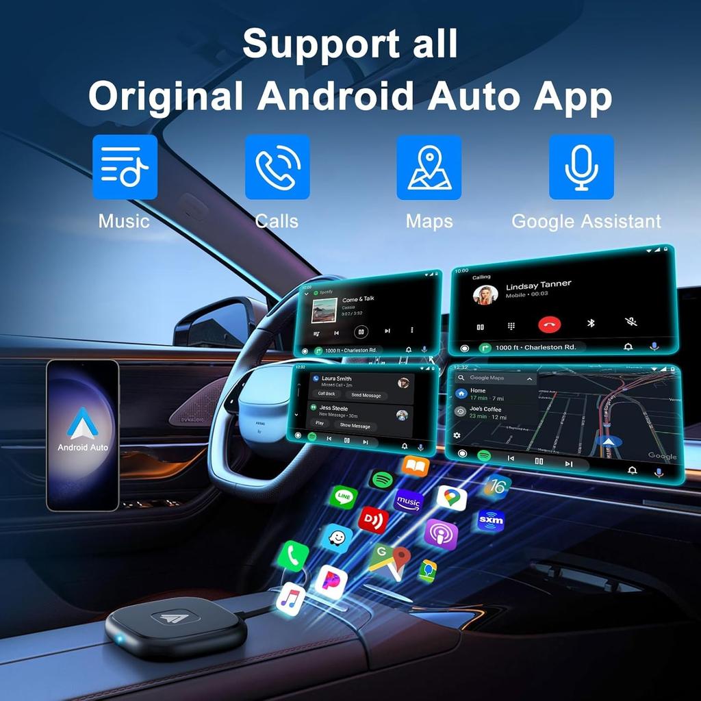 Android Auto Wireless Adapter, Wireless Android Auto Car Adapter for Wired Android Auto Cars Converts Wired to Wireless Easy Setup Plug & Play