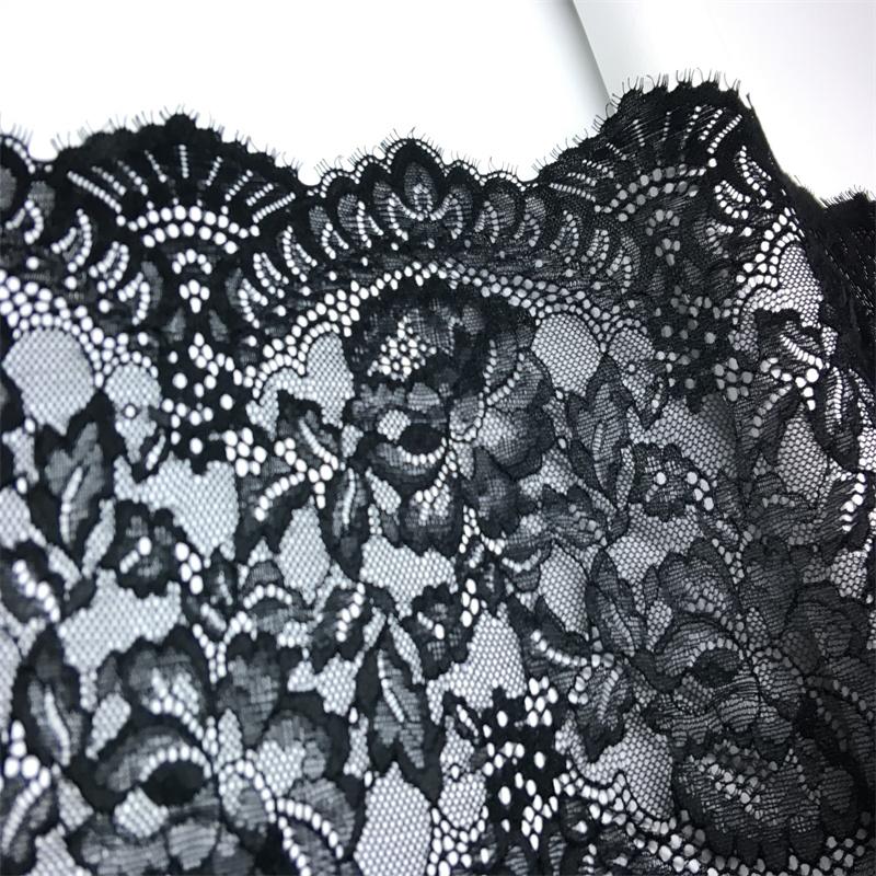 22.5cm wide Black Elastic Chantilly Eyelash Fabric Lace for Lingerie, Bra, Underwear, Garment, Sewing & Crafting