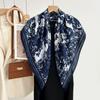 Autumn And Winter White Flower Print Fresh And Elegant 90 Square Scarf Herringbone Shawl Soft Skin-Friendly Warm Scarf