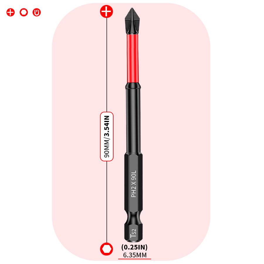 PH2 Magnetic Anti-Slip Phillips Screwdriver Bit Set, 25-150mm, High Hardness Electric Screwdriver Heads