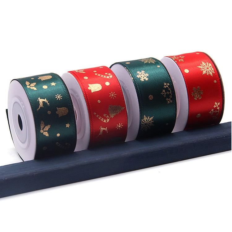 Hot Sale Polyester Satin 2.5cm Small Roll 10 Meters Christmas Printing Polyester Gift Box Ribbon