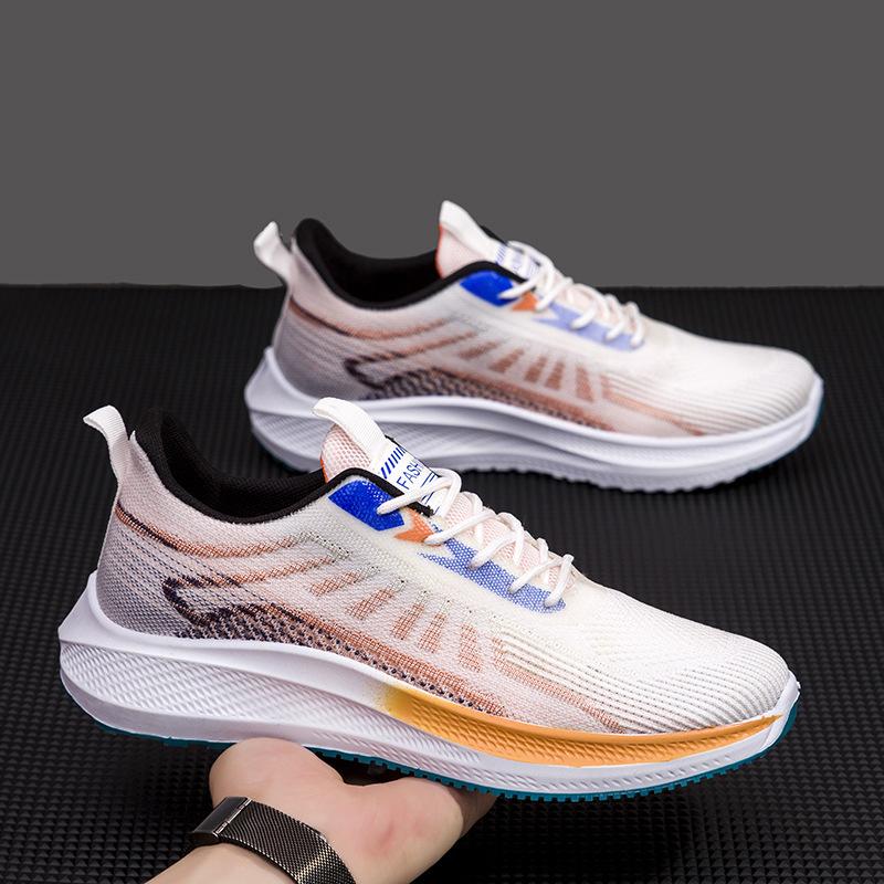 Men's shoes 2025 summer new flying woven mesh shoes comfortable and breathable running sports shoes fashion versatile casual shoes