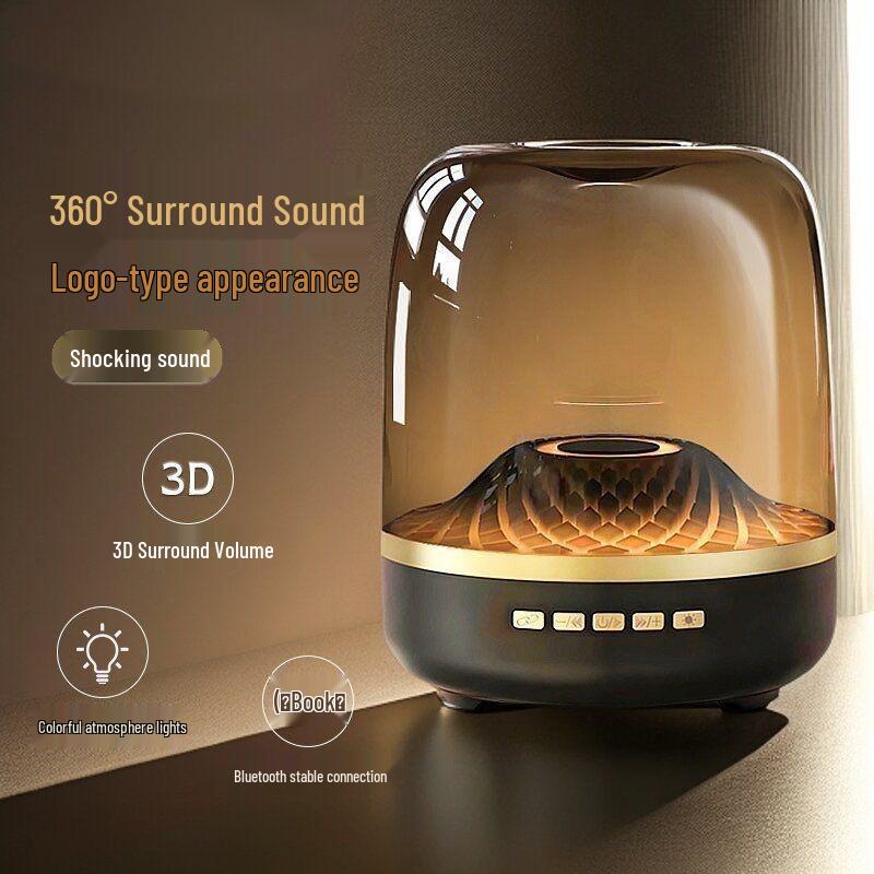 Large Black Gold Wireless Bluetooth Outdoor Smart Speaker with Subwoofer and Card Slot.