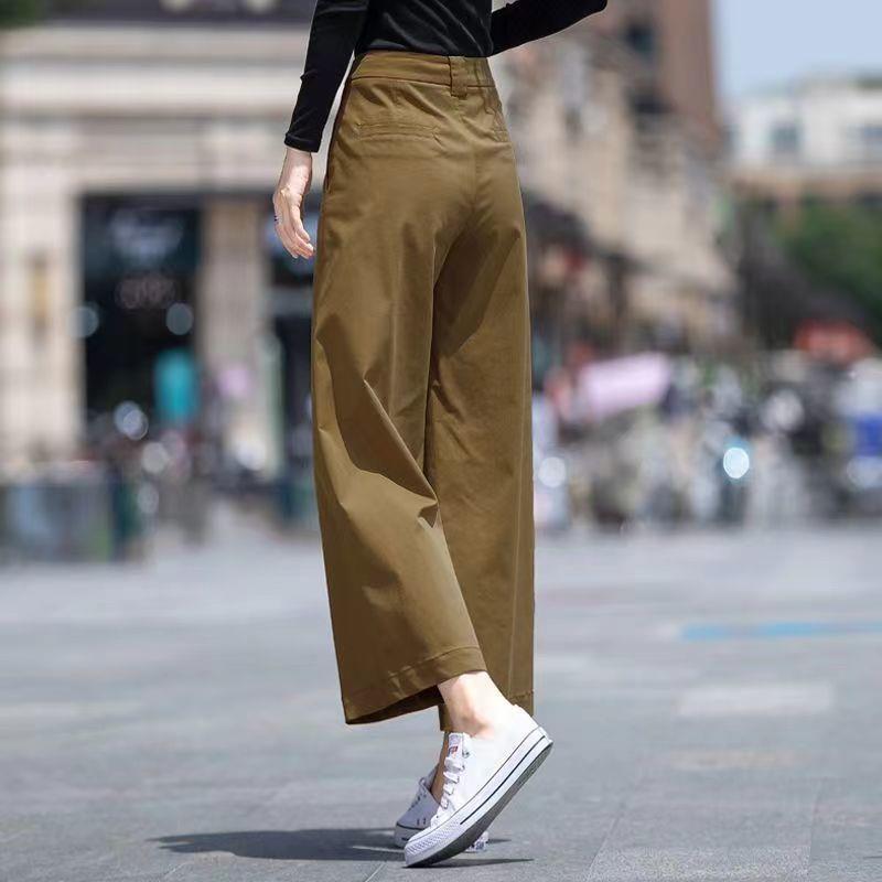 

Chic Women s Plus Size Wide-Leg Spring Pants - Breathable, Casual, Nine-Point Length XL (size up if needed) темные хаки