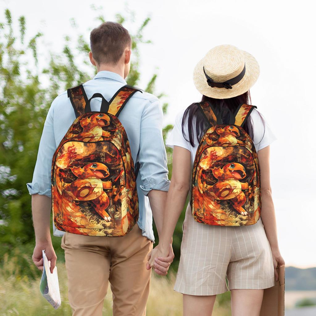 Fashion Pokemon Theme Charmander Fire Backpack Mochilas Casual School Large Capacity Rucksack