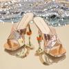 Summer Women's Shoes High Heel Sandals Women's Square Toe Crystal Sandals Women's Ankle Strap Stiletto Party Heels Slippers