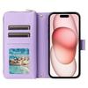 R20 For iPhone 15 Case Zipper Pocket PU Leather Cover with 9 Card Slots